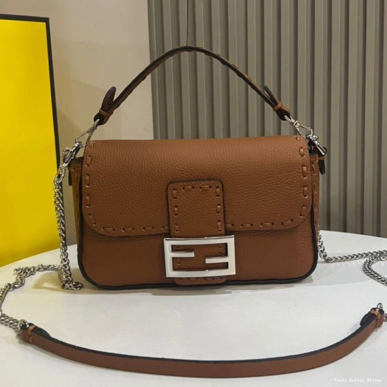 Selleria Fendi Mini Cuoio Bag In Romano Baguette Leather Brown 0719